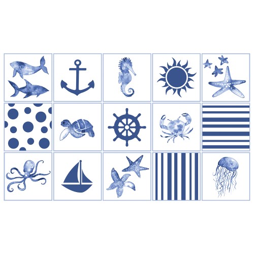 Ulticool Decoratie Sticker Tegels - Vissen Zee Aquarium Schelp - 15x15 cm - 15 stuks Plakfolie Muurstickers Tegelstickers - Plaktegels Zelfklevend - Sticktiles - Badkamer - Keuken 