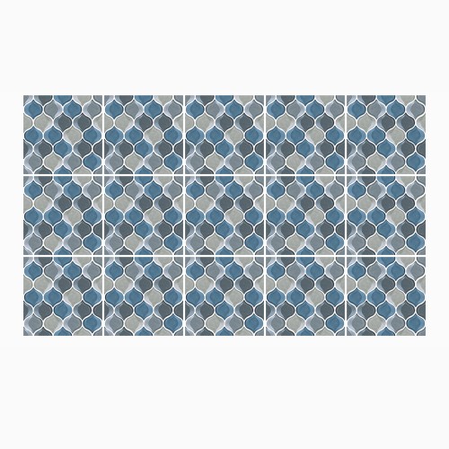 Ulticool Decoratie Sticker Tegels - Geometrische Wanddecoratie Figuren Blauw Grijs - 15x15 cm - 15 stuks Plakfolie Tegelstickers - Plaktegels Zelfklevend - Sticktiles - Badkamer - Keuken 