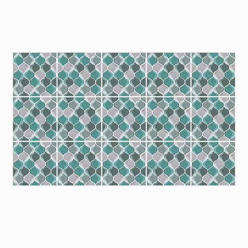 Ulticool Decoratie Sticker Tegels - Geometrische Wanddecoratie Figuren Groen Grijs - 15x15 cm - 15 stuks Plakfolie Tegelstickers - Plaktegels Zelfklevend - Sticktiles - Badkamer - Keuken 