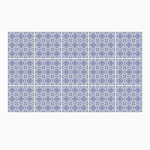 Ulticool Decoratie Sticker Tegels - Blauw Wit Patroon Retro Vintage - 15x15 cm - 15 stuks Plakfolie Tegelstickers - Plaktegels Zelfklevend - Sticktiles - Badkamer - Keuken 