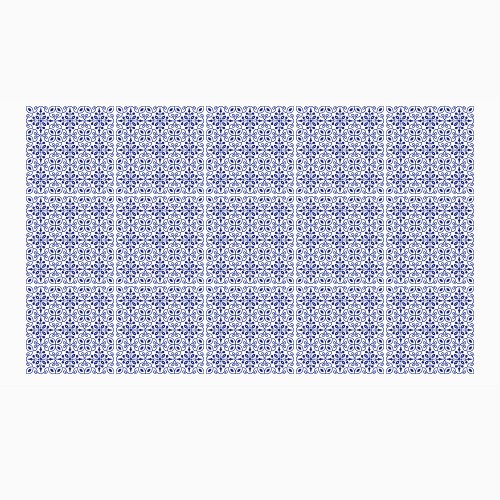Ulticool Decoratie Sticker Tegels - Blauw Wit Patroon Retro Vintage - 15x15 cm - 15 stuks Plakfolie Tegelstickers - Plaktegels Zelfklevend - Sticktiles - Badkamer - Keuken 