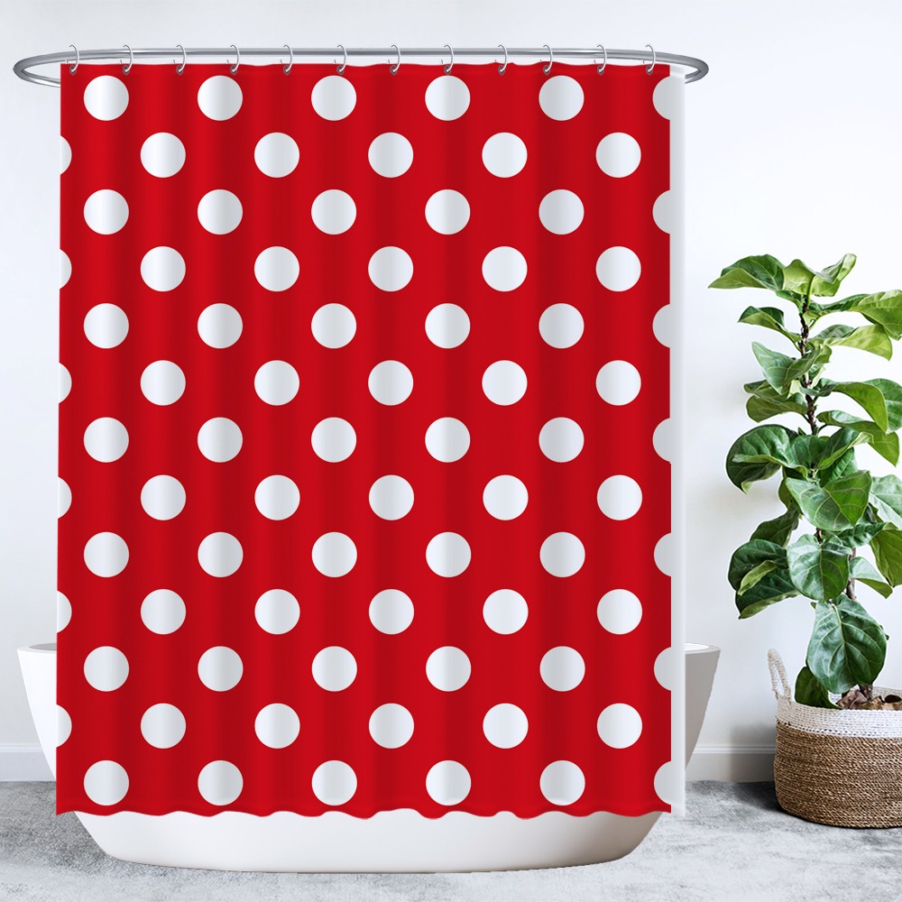 Rendezvous Clancy wazig Ulticool Douchegordijn - Rood Wit Polka Dot Stippen - 180 x 200 cm - met 12  ringen