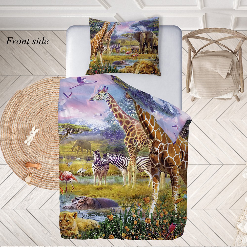 overeenkomst grot Grote waanidee Ulticool - Dekbedovertrek - Safari Dieren Natuur Giraffe Olifant - 140 x  200 cm - Kussensloop 60 x 70 cm - voor Dekbed 1 Persoons Kamer - Decoratie  Slaapkamer Accessoires Jeugdkamer voor Kinderen Tiener Jongens Meisjes -  Beige