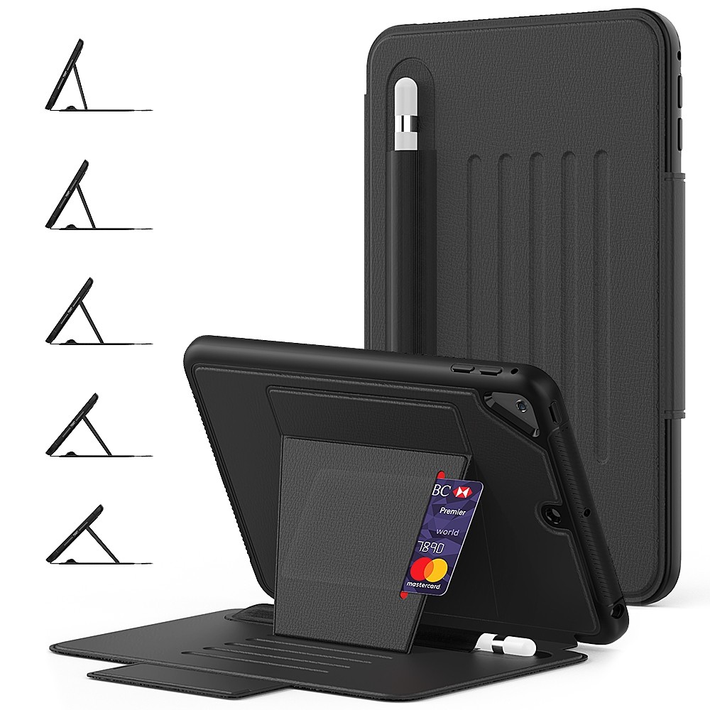 ondersteboven Algebra Geslagen vrachtwagen Dasaja – iPad 9.7 (2017 / 2018) Magnetische case hoes – 5 standen case –  met kaarthouder – met sterke magneet voor ophangen aan koelkast / ijzer – 3  lagen iPad bescherming - hoge kwaliteit - zwart