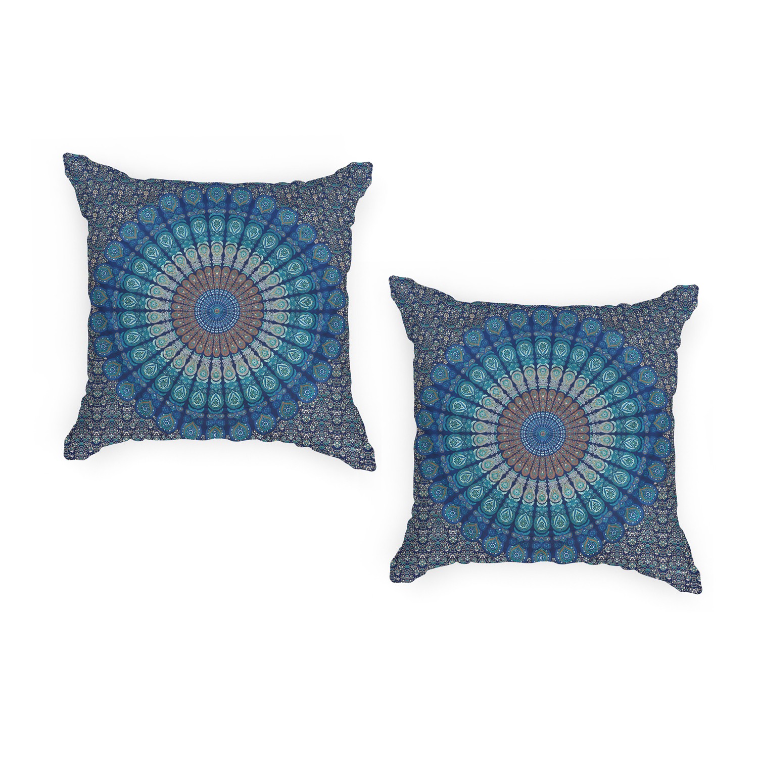 Buitenkussen Hoes - Mandala Blauw - Sierkussens Buiten Waterbestendig - Set van 2 Kussens 45 x 45 cm Vierkant