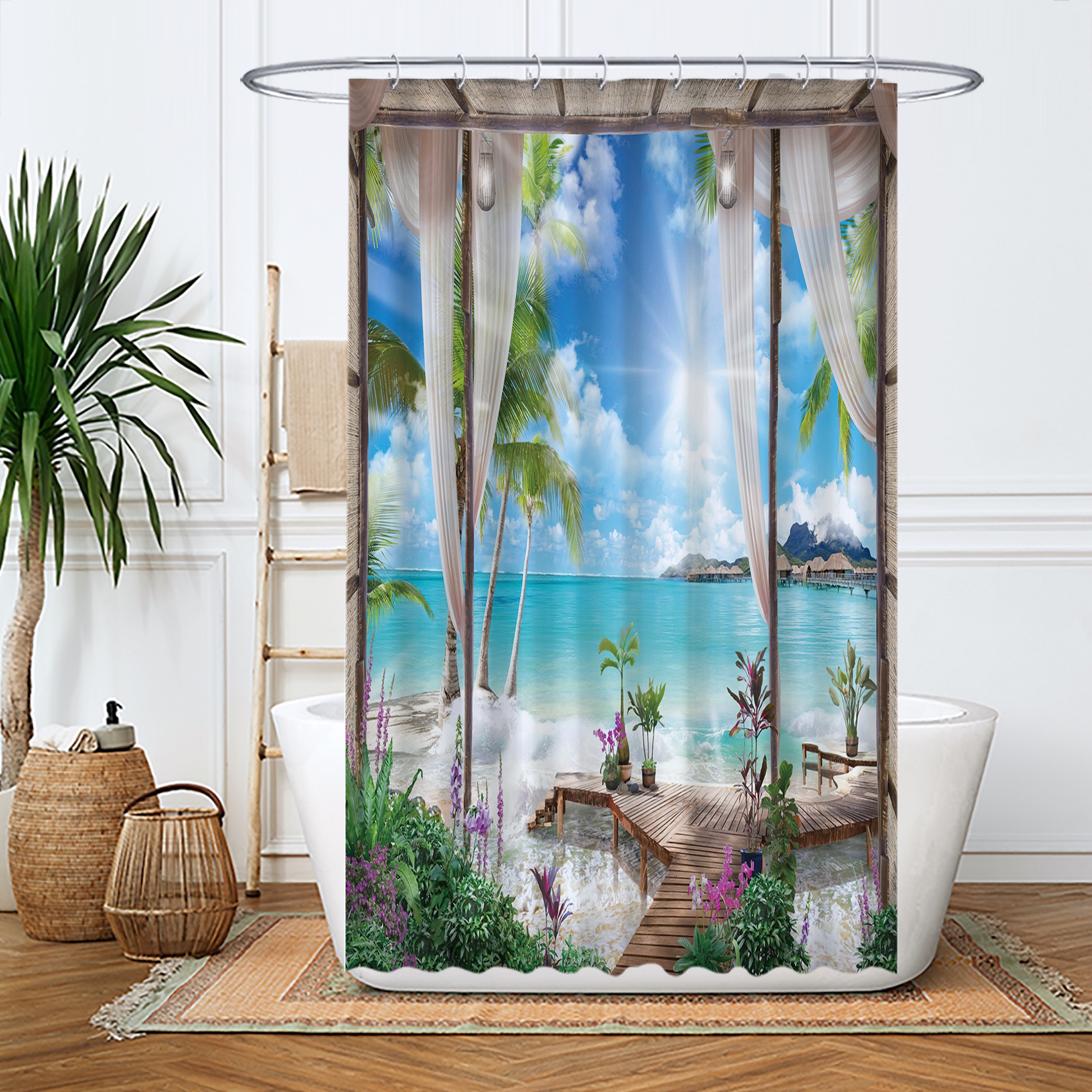 Ulticool Douchegordijn Doorkijk Strand Zee Natuur 120 x 200 cm