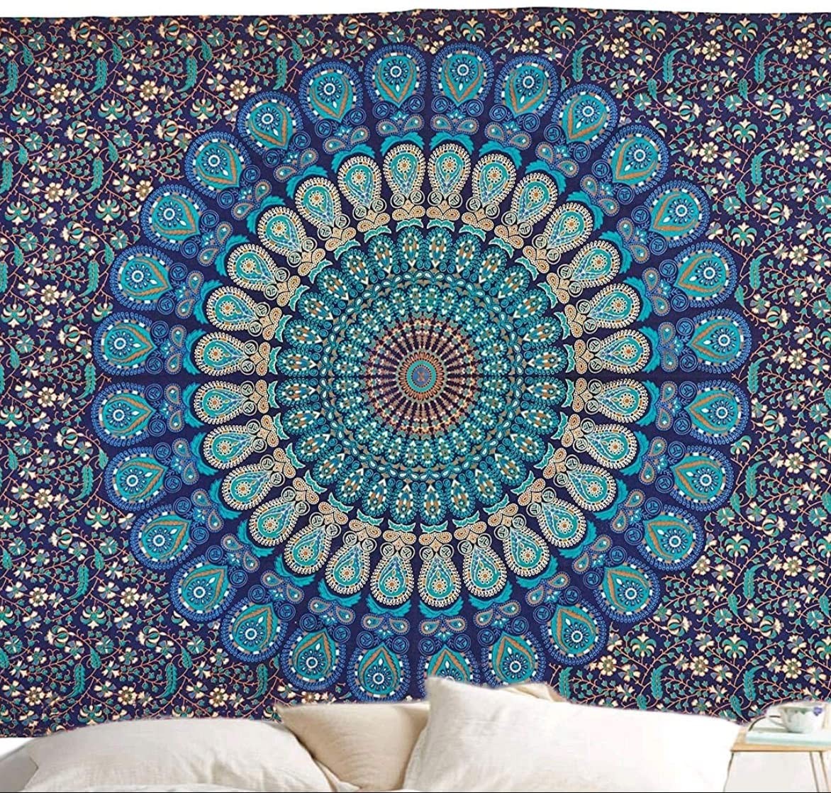 Weerkaatsing Geven vacuüm Ulticool - Mandala Kleed - Wandkleed - 200x150 cm - Groot Doek Wandtapijt -  Poster - Blauw/Wit