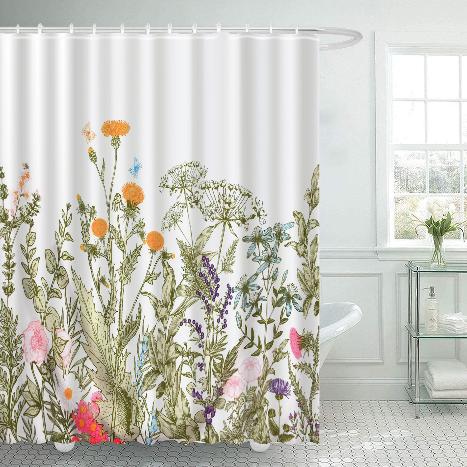 Ulticool Douchegordijn Natuur Bloemen Retro Vintage 180 x 200 cm