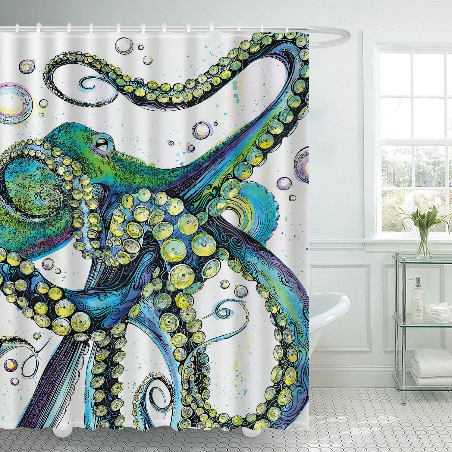 Ulticool Douchegordijn Octopus Inktvis Zee Natuur 180 x 200 cm