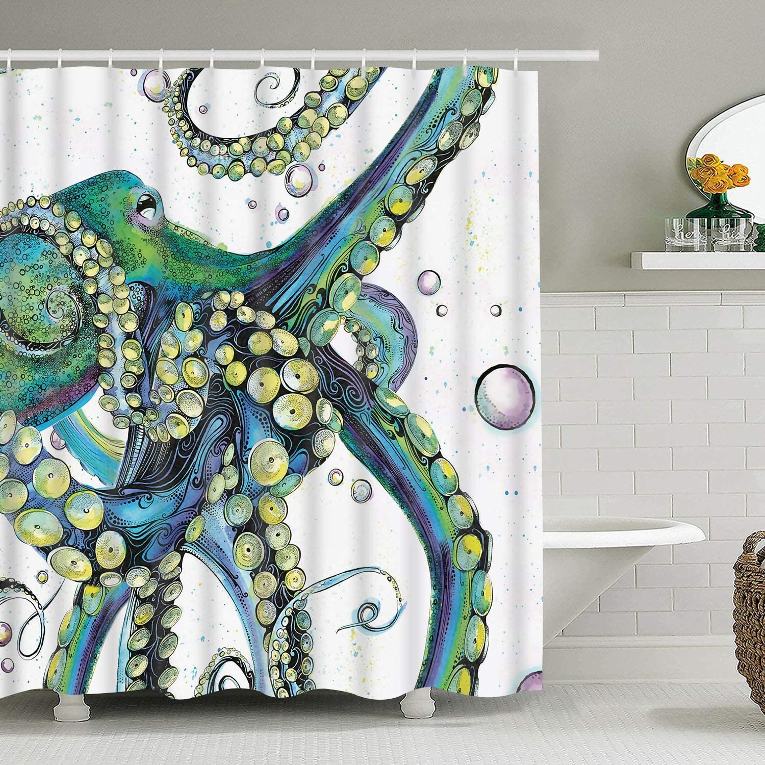 Ulticool Douchegordijn Octopus Inktvis Zee Natuur 180 x 200 cm