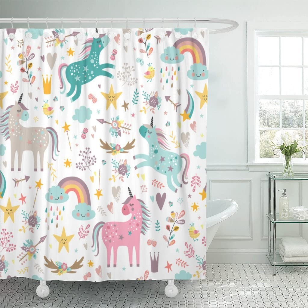 Ulticool Douchegordijn Unicorn Eenhoorn 180 x 200 cm met 12 ringen
