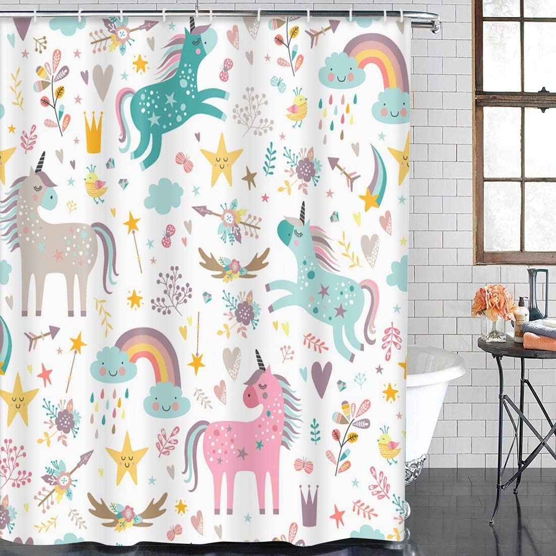 Ulticool Douchegordijn Unicorn Eenhoorn 180 x 200 cm met 12 ringen