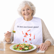 Slabber volwassenen 46x80 cm – Tekst Poes - Waterdichte beschermslab – Senioren slab – Grote bavet – Fleece onderlaag – TPU tussenlaag