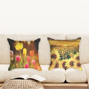 Ulticool  - Kussenhoes - Tulpen Bloemen Natuur Zonnebloem Zon - Set van 2 stuks - Exclusief Kussenvulling  - Sierkussens 45x45 cm - Geel Roze Oranje