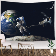 Ulticool - Astronaut boven Aarde Maan Raket - Wandkleed - 200x150 cm - Groot wandtapijt - Poster Heelal Planeten - Slaapkamer kinderen