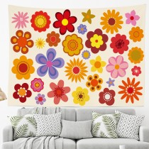 Ulticool - Flower Power Bloemen - Wandkleed - 200x150 cm - Groot wandtapijt - Poster - Oranje Rood Roze 