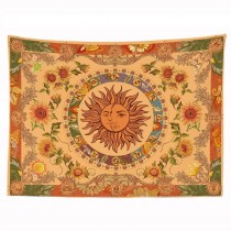 Ulticool - Zon Mandala Bloemen Maan Natuur Retro - Wandkleed - 200x150 cm - Groot wandtapijt - Poster - Oker Geel Oranje Groen