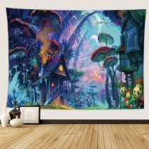 Ulticool - Psychedelisch Huis Natuur Wiet Paddestoel  - Wandkleed - 200x150 cm - Groot wandtapijt - Poster 