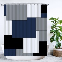 Ulticool Douchegordijn - Vierkant Rechthoek Blauw Zwart - 180 x 200 cm - met 12 ringen 