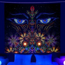 Ulticool - Ogen Bloemen Meditatie - Glow in the Dark - Blacklight Party Wandkleed Achtergronddoek - 200x150 cm - Backdrop UV Lamp Reactive - Groot wandtapijt - Poster - Neon Verlichting 