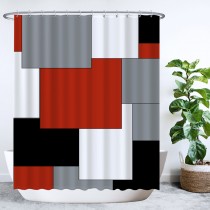 Ulticool Douchegordijn - Rechthoek Vierkant Rood Grijs - 180 x 200 cm - met 12 ringen 