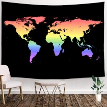 Ulticool - Wereldkaart Zwart - Regenboog  - Wandkleed - 200x150 cm - Groot wandtapijt - Poster