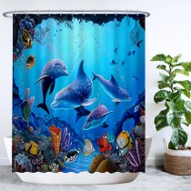 Ulticool Douchegordijn - Dolfijn Zee Vissen Aquarium - 180 x 180 cm - met 12 ringen