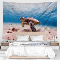 Ulticool - Schildpad Oceaan Zee Aquarium Eiland Strand - Wandkleed - 200x150 cm - Groot wandtapijt - Poster