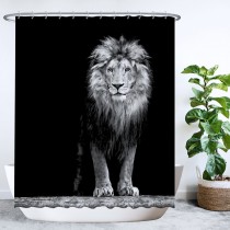 Ulticool Douchegordijn - Leeuw Leeuwenkop Zwart Wit - 180 x 180 cm - met 12 ringen