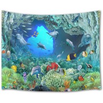 Ulticool - Dolfijn Vissen Aquarium Planten Koraal Zee - Wandkleed - 200x150 cm - Groot wandtapijt - Poster