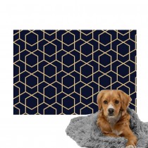 Ulticool - Deken Hondenmand - Hond Kat Poes - Geometrische Figuren Blauw Goud - Fleece - Plaid op Bank - Mat Kussen - Achterbank Auto Kofferbak  - Accessoire Dierenprint Versiering 