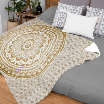 Ulticool - Deken - Mandala Goud - Zachte Fleece Flanel voor Warmte - 200x150 cm - Plaid - Accessoires - Versiering Decoratie Woonkamer Slaapkamer