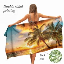 Ulticool - Handdoek - Zonsondergang Palmboom Zee - Backdrop Decoratie Natuur - Badhanddoek - Strandlaken - Handdoek Microvezel - Sneldrogend Badlaken - 160 x 80 cm - voor reizen fitness gym sport 