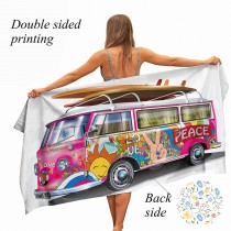Ulticool - Handdoek - Volkswagen Bus Camper Love Peace - Badhanddoek - Strandlaken - Handdoek Microvezel - Sneldrogend Badlaken - 160 x 80 cm - voor reizen fitness gym sport - Roze Geel