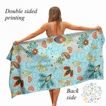 Ulticool - Handdoek - Bloemen Kashmir Blauw - Badhanddoek - Strandlaken - Handdoek Microvezel - Sneldrogend Badlaken - 160 x 80 cm - voor reizen fitness gym sport