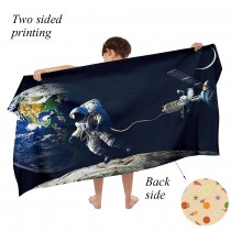 Ulticool - Handdoek - Astronaut boven Aarde Maan Raket - Badhanddoek - Strandhanddoek Zwemhanddoek - Sneldrogend Badlaken - 140 x 70 cm - voor reizen fitness gym sport - Jongen Meisje - Blauw 