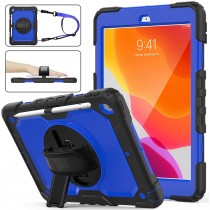 iPad 10.2 (2019 & 2020 & 2021) case / hoes met screenprotector, handriem en schouderriem voor Horeca en Bouw Blauw