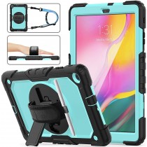 Samsung Galaxy Tab A 10.1 (2019) case met screenprotector, handriem en schouderriem voor Horeca en Bouw Lichtblauw