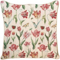 Ulticool - Tulpen Beige Vlinder Bloemen - Jacquard Gobelin stof - Exclusief Kussenvulling - Sierkussen 45x45 cm - Sierkussenhoes Accessoires - Kussentjes Bank voor Decoratie Woonkamer Slaapkamer