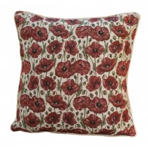 Ulticool - Klaproos Veld Bloemen Natuur - Jacquard Gobelin stof - Exclusief Kussenvulling - Sierkussen 45x45 cm - Sierkussenhoes Accessoires - Kussentjes Bank voor Decoratie Woonkamer Slaapkamer - Rood Wit Groen