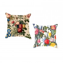 Ulticool - Buitenkussens - Klassiek Boeket Bloemen Beige Wit - Sierkussens Buiten Waterbestendig - Set van 2 Kussens 45 x 45 cm Vierkant 