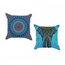 Ulticool - Buitenkussens - Mandala Blauw en Olifant Bohemian Hippie Ibiza Style  - Sierkussens Buiten Waterbestendig - Set van 2 Kussens 45 x 45 cm Vierkant 