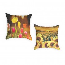 Ulticool - Buitenkussens - Tulpen Bloemen Natuur Zonnebloem Zon - Sierkussens Buiten Waterbestendig - Set van 2 Kussens 45 x 45 cm Vierkant - Exclusief Kussenvulling - Tuinkussenhoes Outdoor Hoes – Buiten Tuinkussens Decoratie Loungeset Tuin - Geel Rood