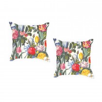 Ulticool - Buitenkussens - Klassiek Boeket Bloemen Wit - Sierkussens Buiten Waterbestendig - Set van 2 Kussens 45 x 45 cm Vierkant 