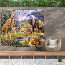 Ulticool - Safari Dieren Natuur Giraffe Olifant - Wandkleed  Poster - 200x150 cm - Groot wandtapijt -  Tuinposter Tapestry 