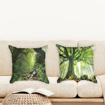 Ulticool - Kussenhoes - Natuur Bomen Waterval - Set van 2 stuks - Sierkussens 45x45 cm - Sierkussenhoes Accessoires - Kussentjes Bank voor Decoratie Woonkamer Slaapkamer Jeugdkamer Kinderkamer Babykamer - Groen