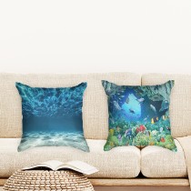 Ulticool - Kussenhoes - Oceaan Zee Stilte Rust Duiken Aquarium Strand - Set van 2 stuks - Sierkussens 45x45 cm - Sierkussenhoes Accessoires - Kussentjes Bank voor Decoratie Woonkamer Slaapkamer Jeugdkamer Kinderkamer Babykamer - Blauw