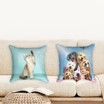 Ulticool  - Kussenhoes - Hond Dieren Honden Kat Poes - Set van 2 stuks - Sierkussens 45x45 cm - Sierkussenhoes Accessoires - Kussentjes Bank voor Decoratie Woonkamer Slaapkamer Jeugdkamer Kinderkamer Babykamer - Blauw Wit