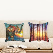 Ulticool  - Kussenhoes - Olifant Zon Boho Bohemian Zonsondergang - Set van 2 stuks - Sierkussens 45x45 cm - Sierkussenhoes Accessoires - Kussentjes Bank voor Decoratie Woonkamer Slaapkamer Jeugdkamer Kinderkamer Babykamer - Oranje Paars Blauw Geel