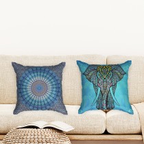 Ulticool - Kussenhoes - Mandala en Olifant Bohemian Hippie Ibiza Style - Set van 2 stuks - Sierkussens 45x45 cm - Sierkussenhoes Accessoires - Kussentjes Bank voor Decoratie Woonkamer Slaapkamer Jeugdkamer Kinderkamer Babykamer - Blauw